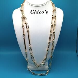 Chico's Two in One Necklace, Gold Tone Links, Each Strand A Necklace, 30 Inches